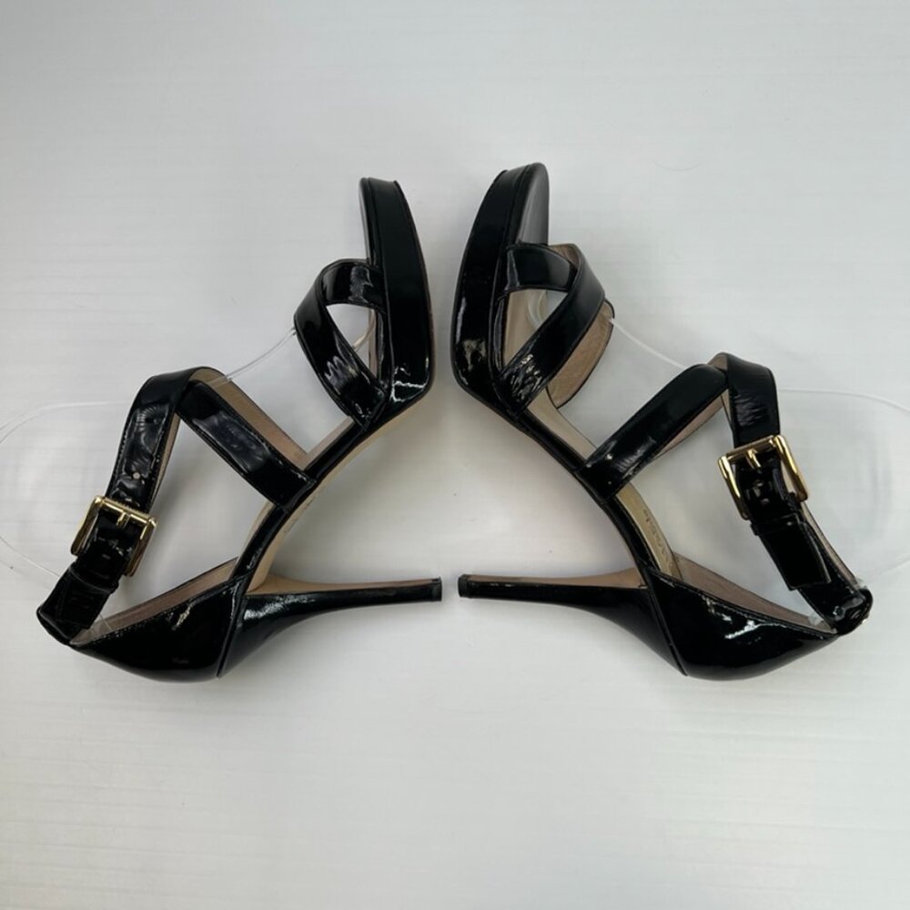 Michael Kors Heel Women 9 Leather Ankle Strap High Shiny Logo Work Party Core Go - Picture 7 of 12